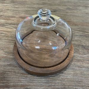 Vintage Teak Wood Dome Top Small Cake/ Cheese Dessert Plate/Serving Dish